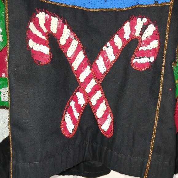 VINTAGE MODI DENIM Sequin Christmas Holiday Ugly Sweater Jacket L 10/12 80s 90s - Picture 16 of 16